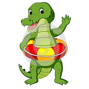 Cute crocodile using ring ball cartoon