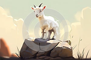 A cute and cuddly baby goat playing on a rock Generative AI