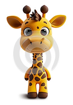 Cute and cuddly cartoon style baby giraffe, smiling and wide eyed, big bright eyes and floppy ears, isolated with a transparent