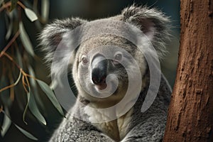 A cute and cuddly koala in a eucalyptus tree Generative AI
