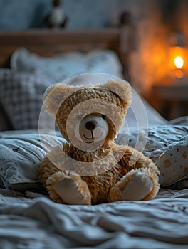 cute cuddly teddy bear on bed