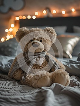 cute cuddly teddy bear on bed