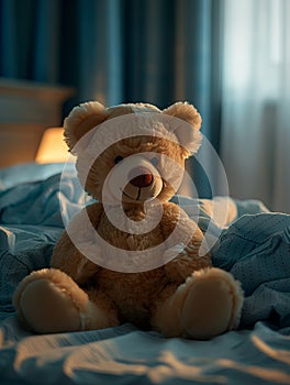 cute cuddly teddy bear on bed