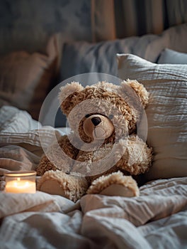 cute cuddly teddy bear on bed