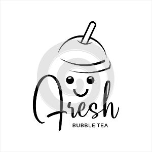 Cute cup face bubble tea logo
