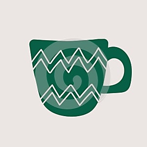 Cute cup. Green mug - modern cartoon style illustration for graphic design