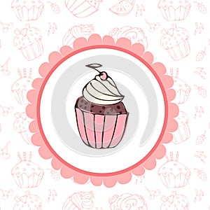 cute cupcake background template for bakery in vintage style