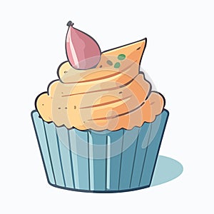 Cute cupcake with cream. Cupcake vector illustration.