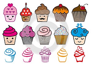 Cute cupcake designs, vector set