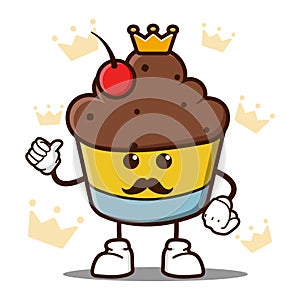 Cute cupcake king cartoon mascot character
