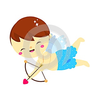 Cute Cupid aiming with love arrow and bow. cartoon St Valentines day character. Amur boy. Isolated angel for romantic valentines