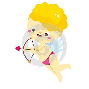 Cute Cupid aiming with love arrow and bow. cartoon St Valentines day character. Amur boy. Isolated angel for romantic valentines