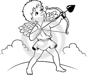 Cute cupid with bow and arrow Happy Valentine`s Day illustration