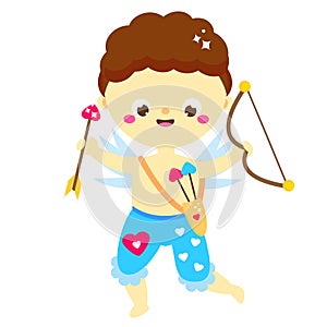 Cute Cupid with love arrow and bow. cartoon St Valentines day character. Amur boy. Isolated angel for romantic valentines design