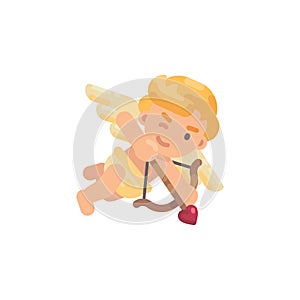 Cute cupid shooting his bow. Valentines Day flat character icon