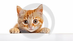 Cute curious ginger kitten isolated on white background, ai generated