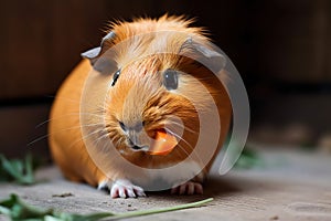 A cute and curious Guinea Pig nibbling on a carrot, showing off its cute and curious nature. Generative AI