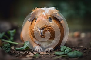 A cute and curious Guinea Pig nibbling on a carrot, showing off its cute and curious nature. Generative AI