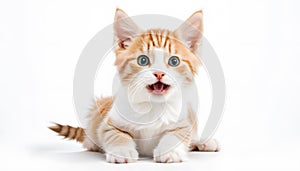 cute curious kitten cat with white background in studio, high-key lighting