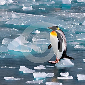 A cute and curious penguin waddling on an icy shoreline3, Generative AI