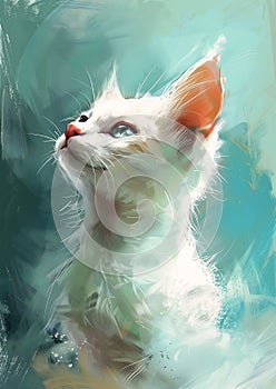 Cute and Curious: A Playful Portrait of a White Kitten Gazing at