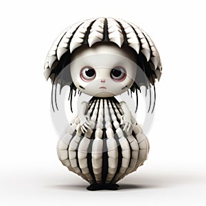 Cute 3d Cartoon Skull Doll With Long Horns - Monochromatic Expressionism photo