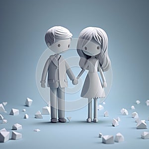 Cute 3d Design Of Estranged Couple Holding Hands In Monochromatic White photo