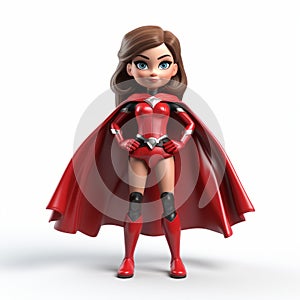 Cute 3d Female Superhero Standing On White Background photo