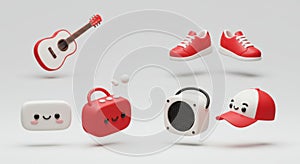 cute 3d objects: guitar, shoes, and accessories