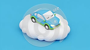 Dream Car Sleeping Blue Car on Cloud, 3D Render