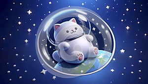 A cute 3D sticker of a cat astronaut floating, Ai generated image