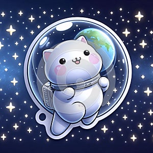 A cute 3D sticker of a cat astronaut floating, Ai generated image
