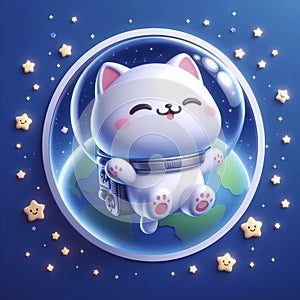 A cute 3D sticker of a cat astronaut floating, Ai generated image