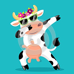 Cute dabbing cow in sunglass