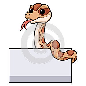 Cute daboia russelii snake cartoon with blank sign