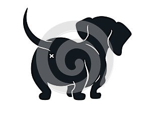 Cute dachshund sausage dog  cartoon illustration isolated on white. Simple black and white silhouette drawing of  wiener