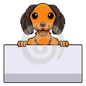 Cute dachund dog cartoon holding blank sign