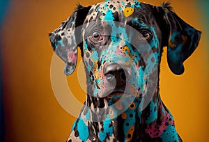 A cute dalmatian dog with distinctive multicolor fur pattern. Generative ai