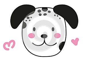 Cute Dalmatian dog isolated. Funny spotted puppy, pet character muzzle, children design