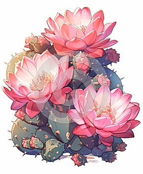Cute and Decorative Cartoon Cactus, Ferocactus Pilosus, Clipart