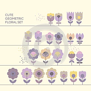 Cute decorative flower design elements set