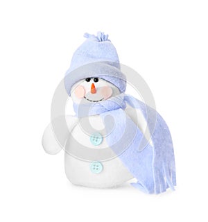 Cute decorative handmade snowman isolated on white