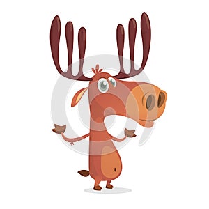 Cute deer. Cartoon comic style forest animal character. Reindeer male mascot