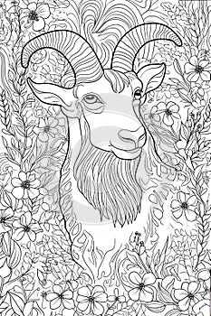 Cute deer coloring page for kids. Black and white. Generative AI