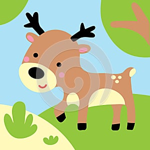 Cute Deer in Forest Child Graphic Illustration