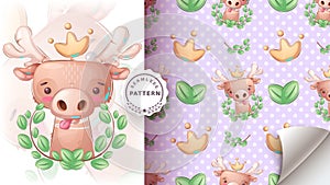 Cute deer in forest - seamless pattern