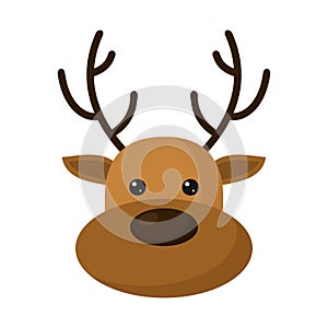 Cute deer head icon isolated on white background. Reindeer Christmas symbol, flat design template, Xmas deer. Vector