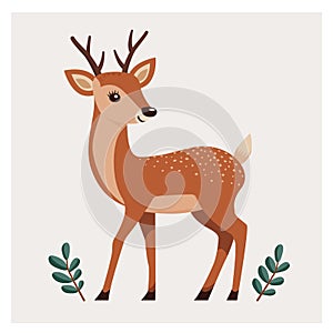 Cute deer with small antlers in cartoon style for children\'s fairy tales and stories.