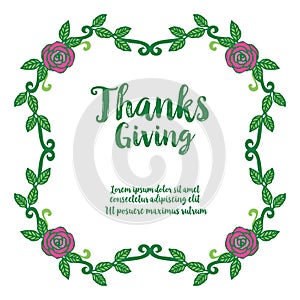 Cute design element purple flower frame for greeting card thanksgiving. Vector