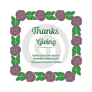 Cute design element purple flower frame for greeting card thanksgiving. Vector